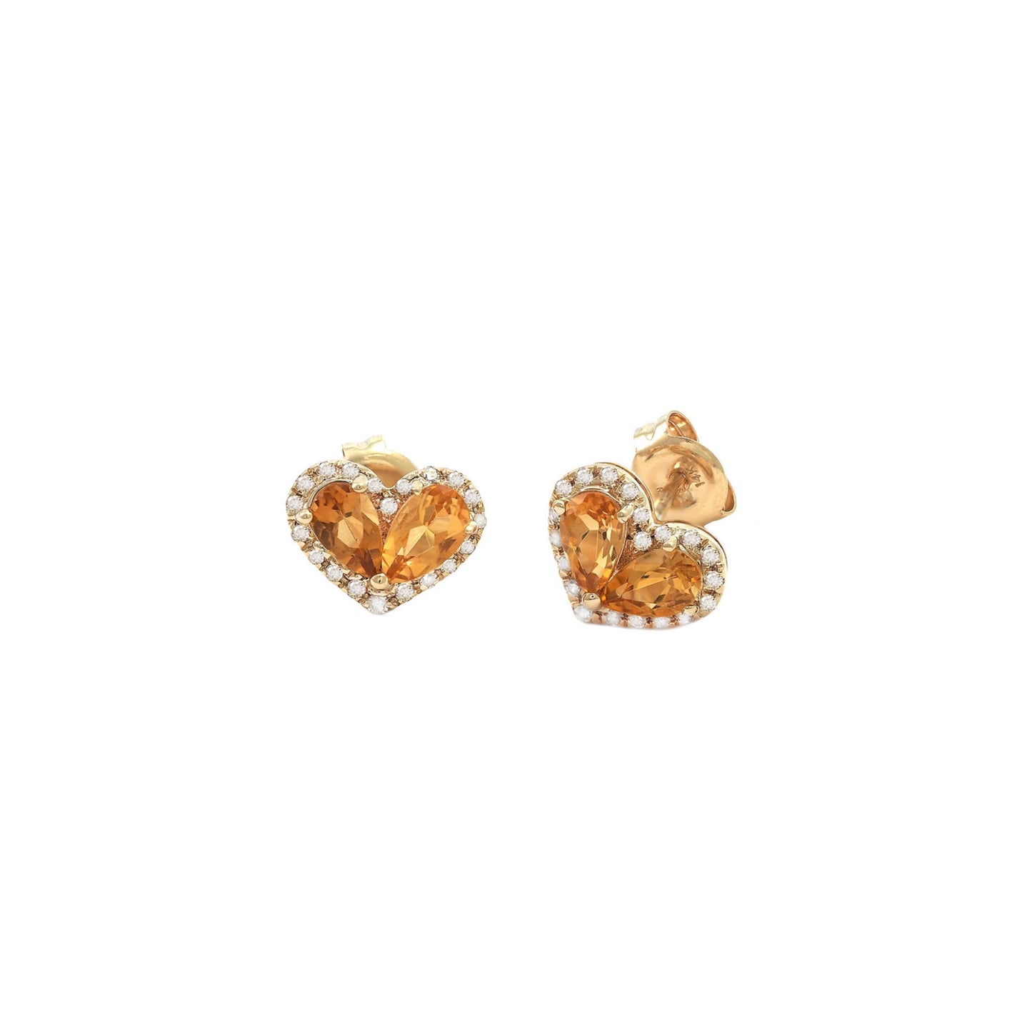 14k Gold Citrine Heart Birthstone Earrings
