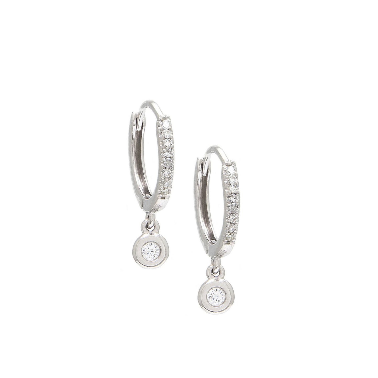 14k Gold & One Bezel Diamond Hoops