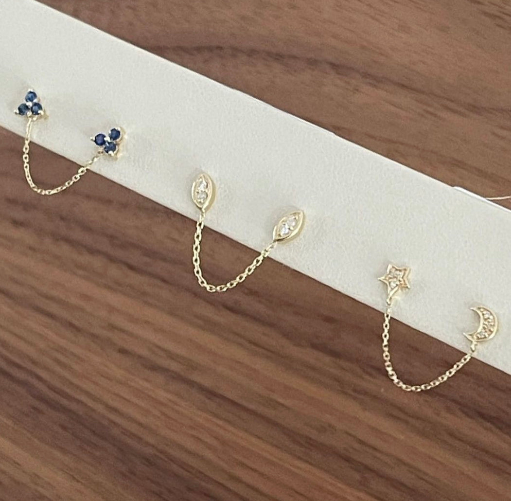 14k Gold Star & Moon Connecting Earrings