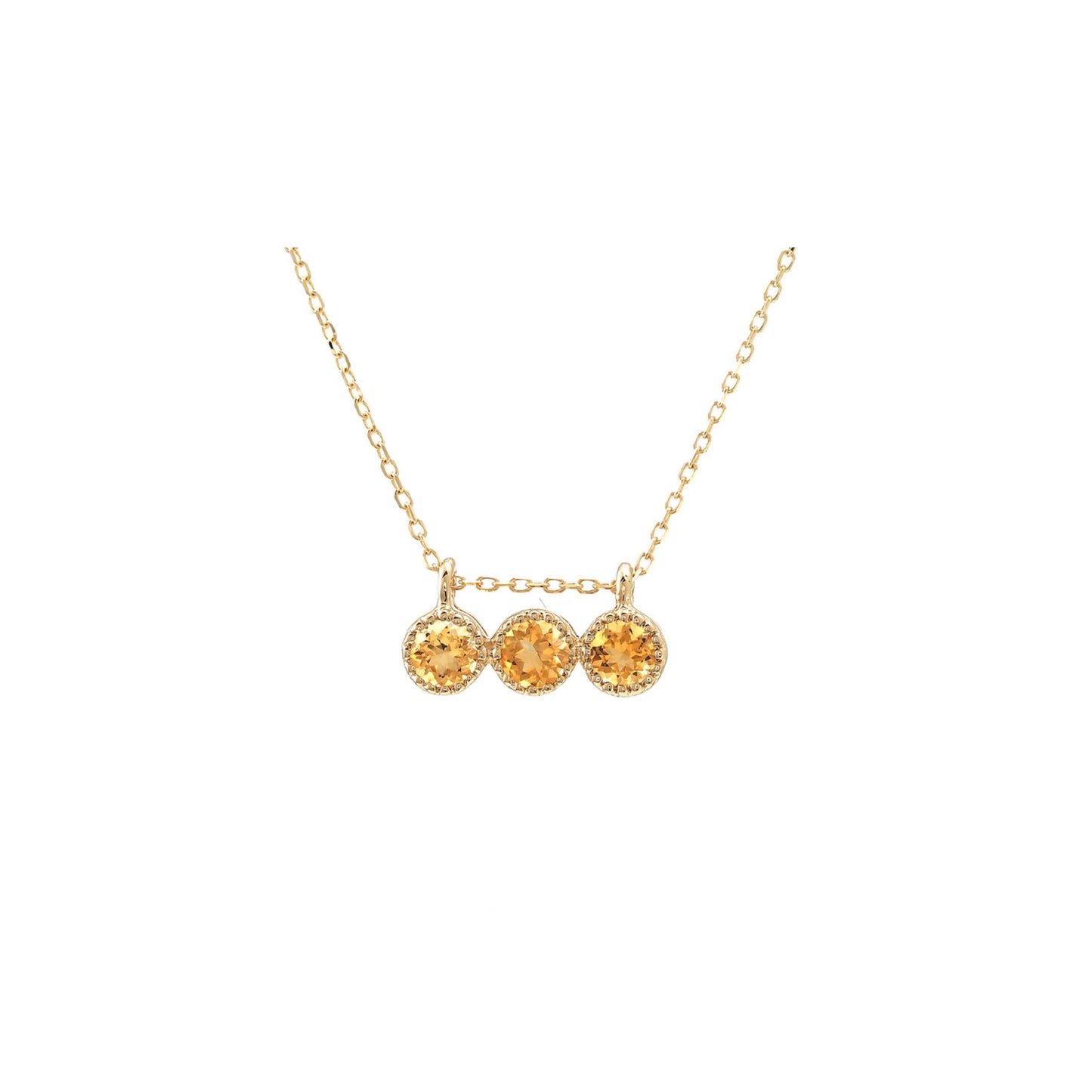 14k Gold Citrine Round Bar Necklace