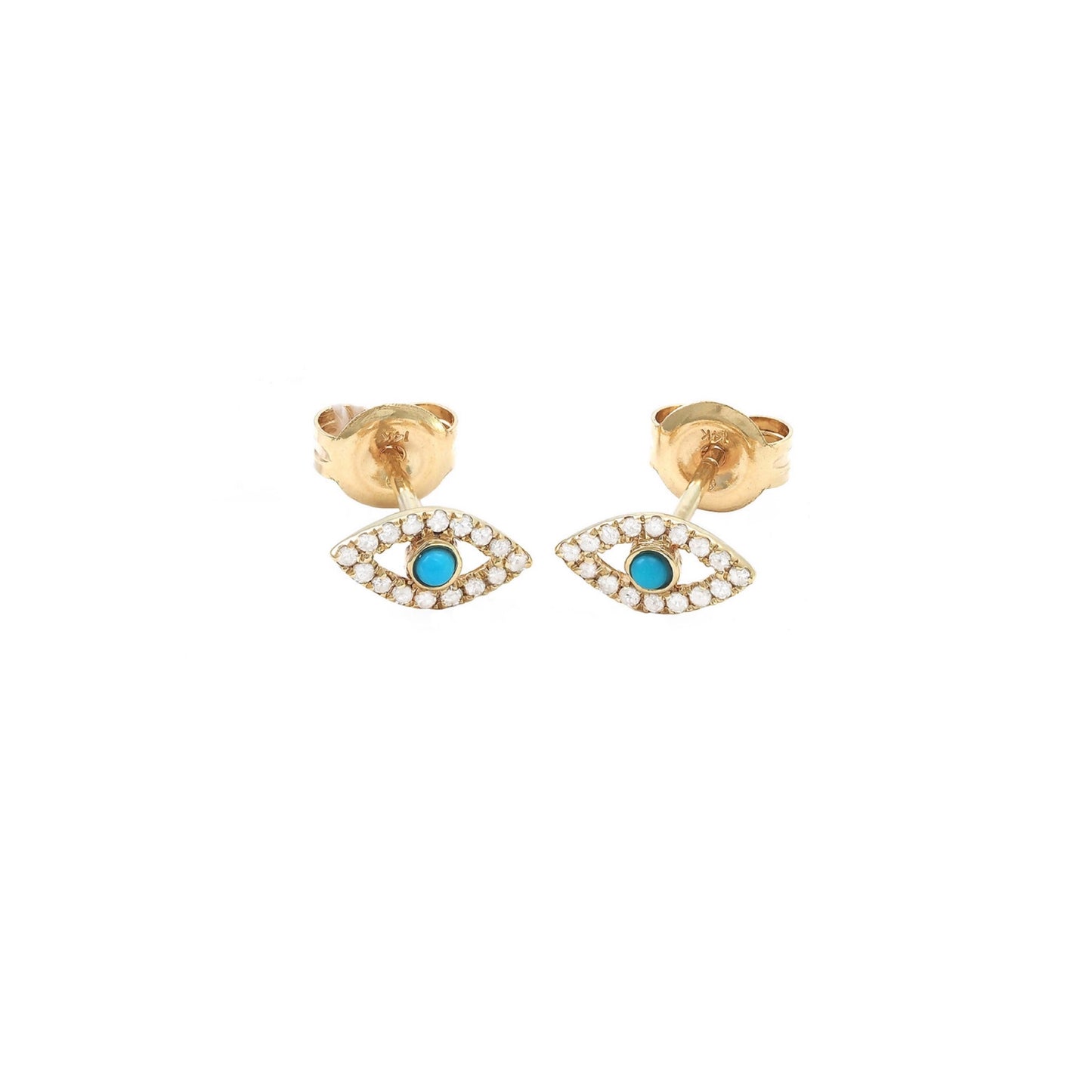 14k Gold Turquoise & Diamonds Eye Earrings