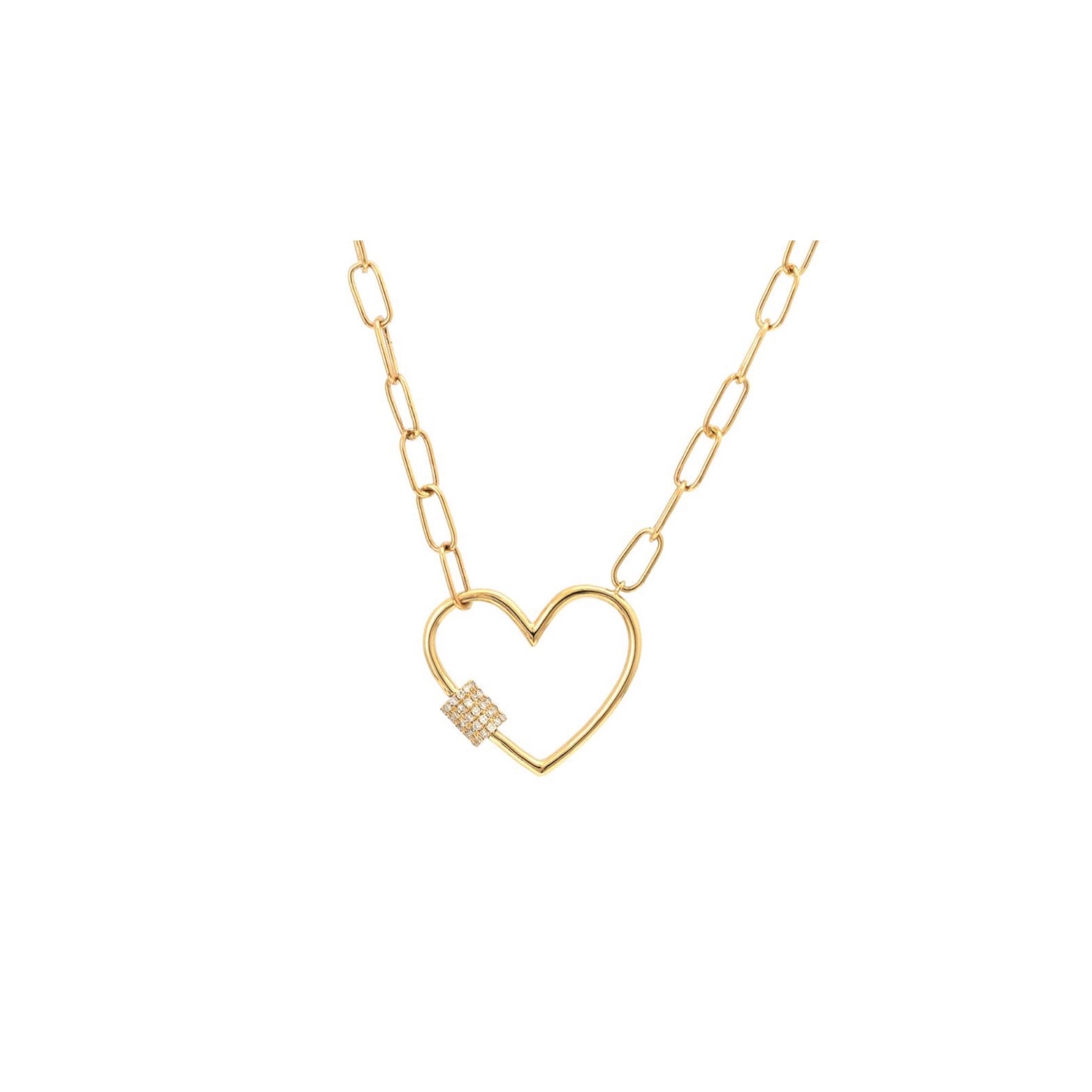 14k Gold Open Heart Paper Clip Necklace