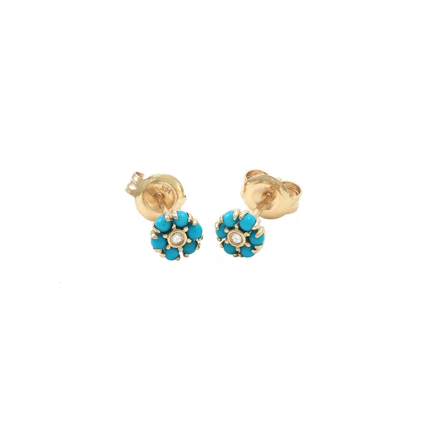 14k Gold Turquoise & Diamonds Mini Flower Earrings