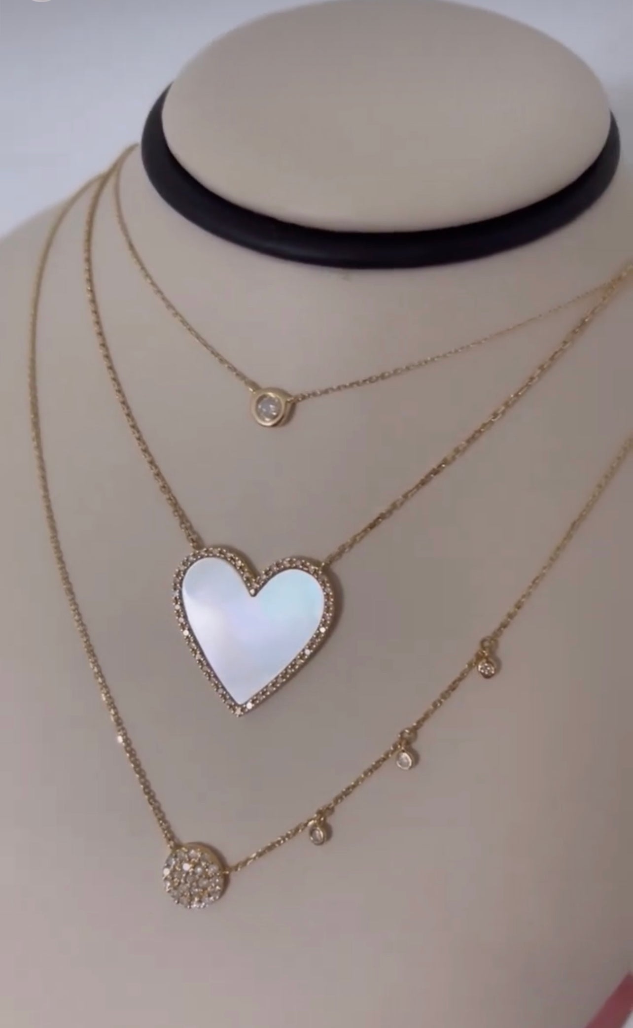 14K Gold Mother Of Pearl Heart & Diamonds