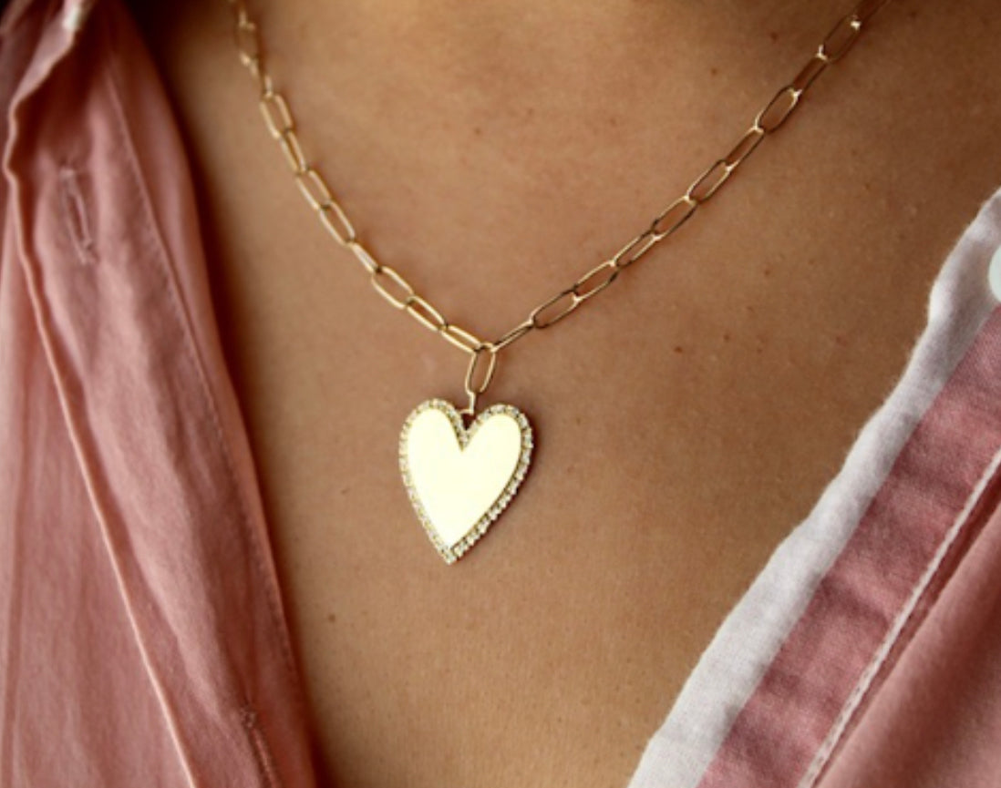 14k Gold Heart Hanging Paper Clip Necklace