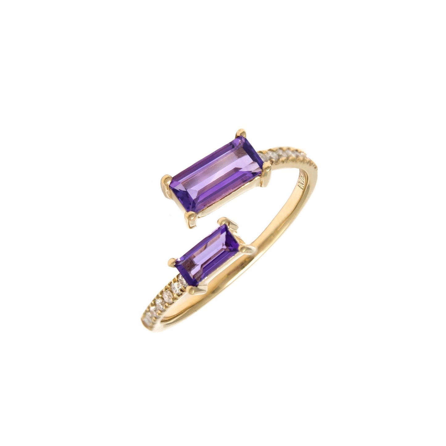 14k Gold Amethyst Double Baguette Stone & Diamond Ring