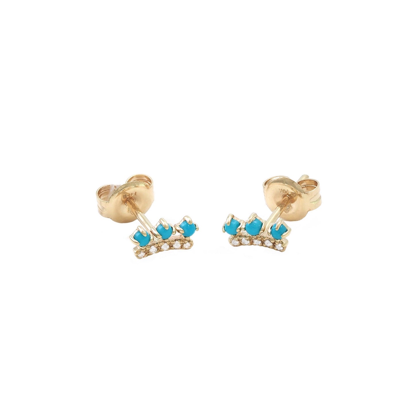 14k Gold Turquoise & Diamonds Crown Earrings