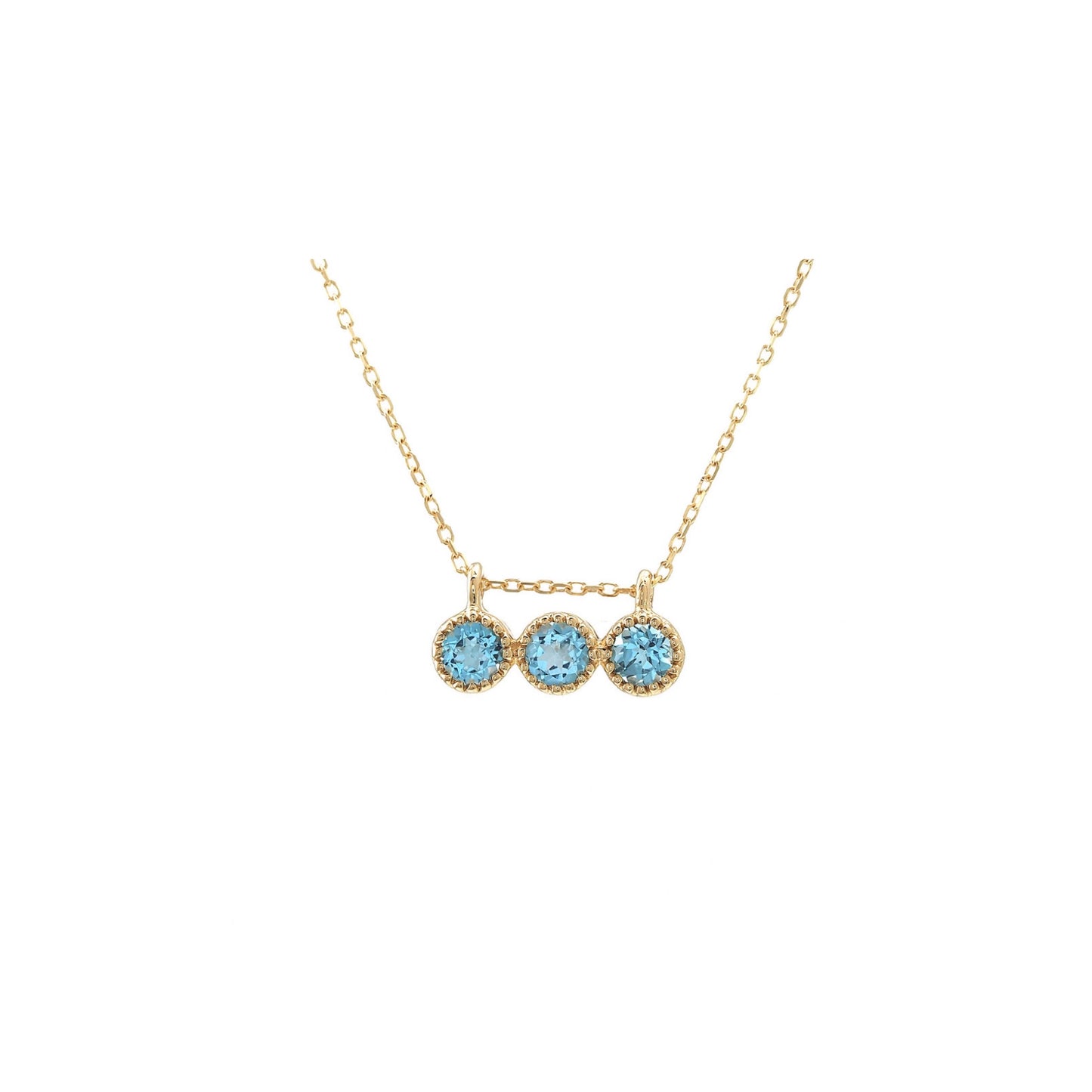 14k Gold Blue Topaz Round Bar Necklace