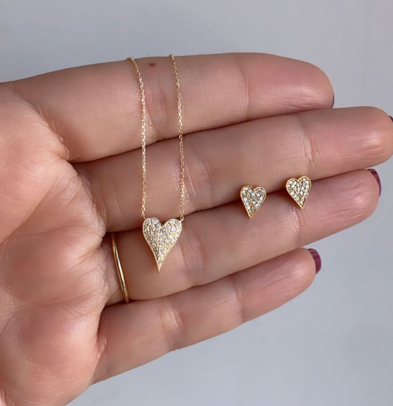 14k Gold & Diamonds Skinny Heart Stud Earrings