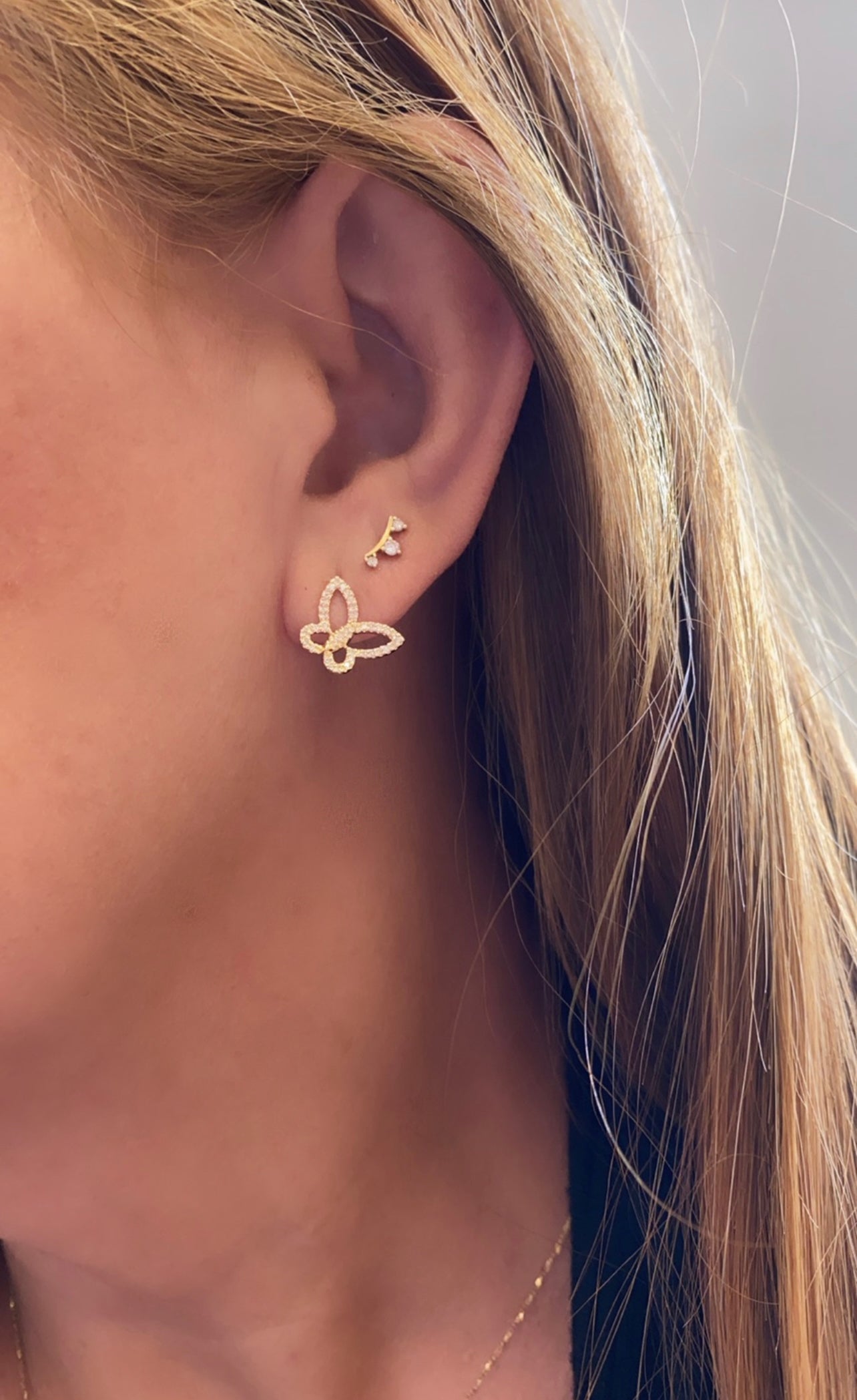 14k Gold & Diamonds Butterfly Stud Earrings