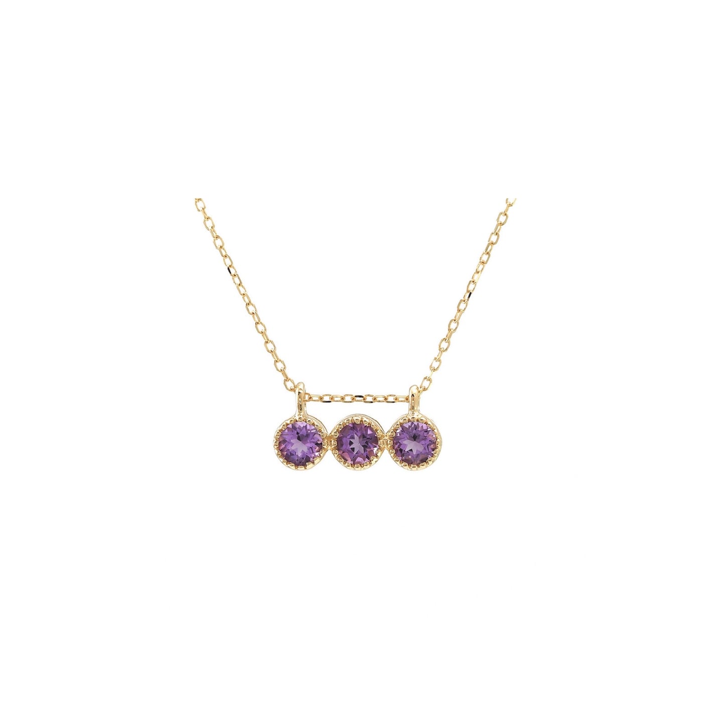 14k Gold Amethyst Round Bar Necklace