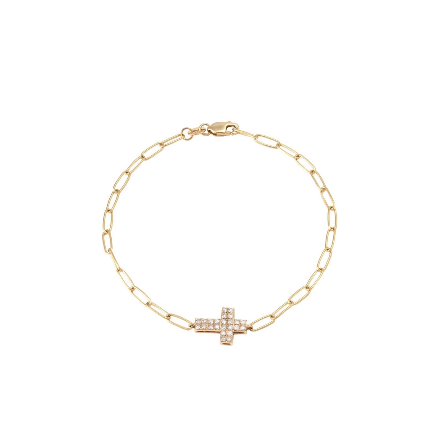 14k Gold Diamond Heart & Paper Clip Bracelet
