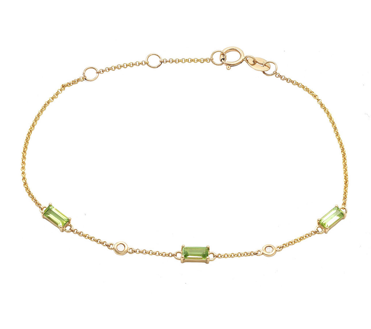 14k Gold Baguette & Peridot Bracelet