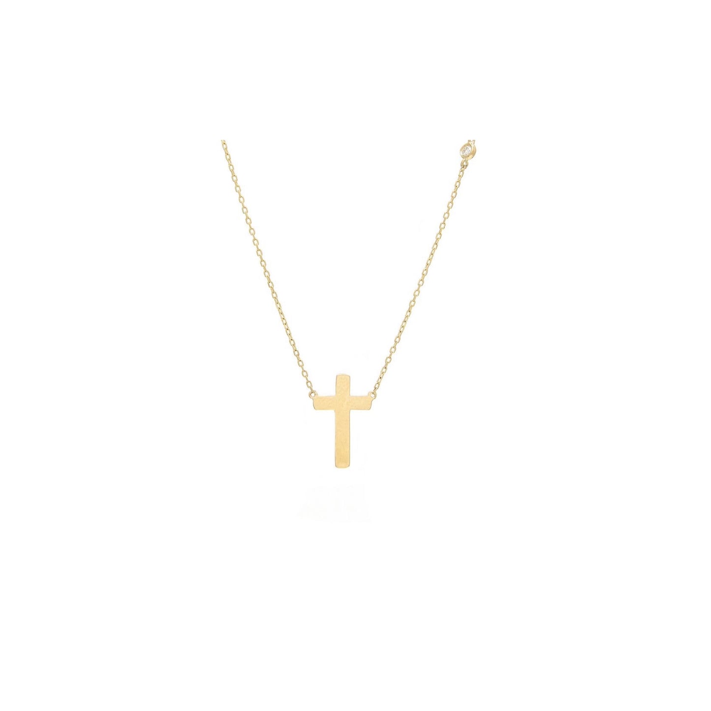 14k Gold Cross Necklace with Single Diamond
