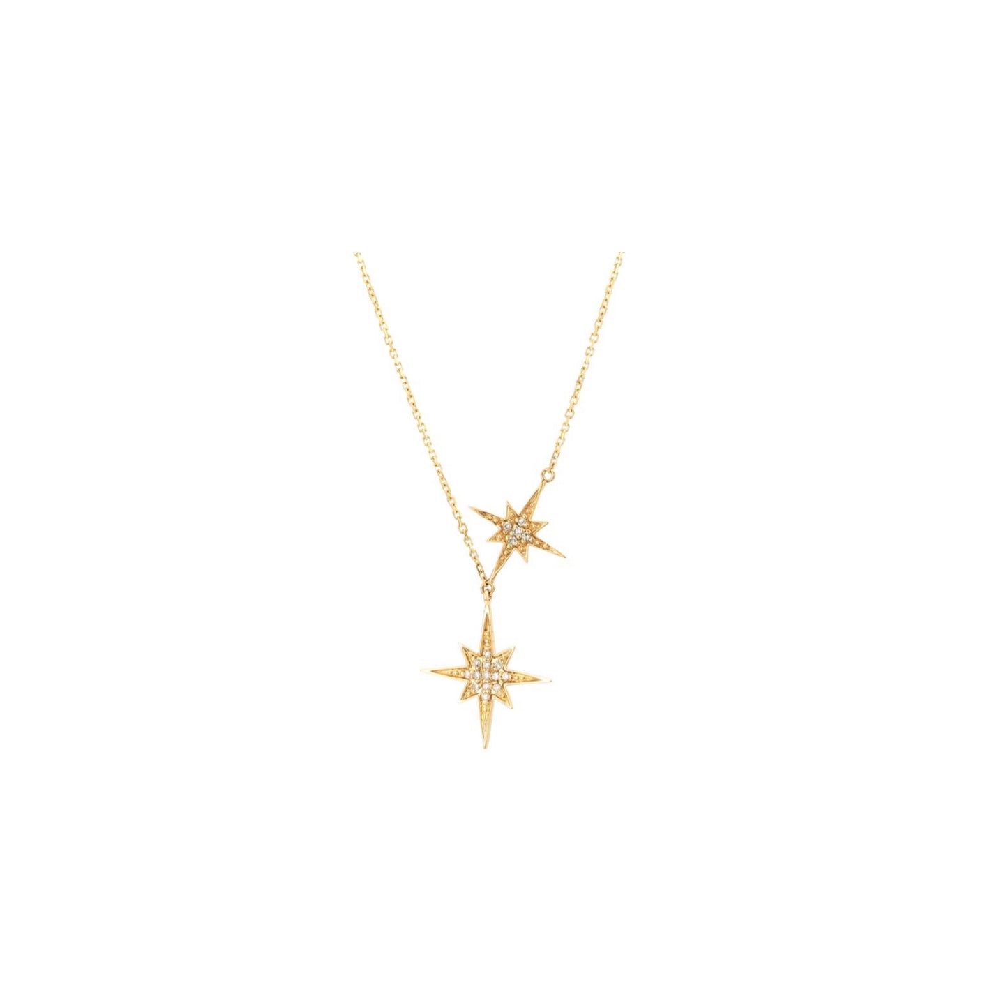 14k Gold Fashion Double Star & Diamonds Necklace