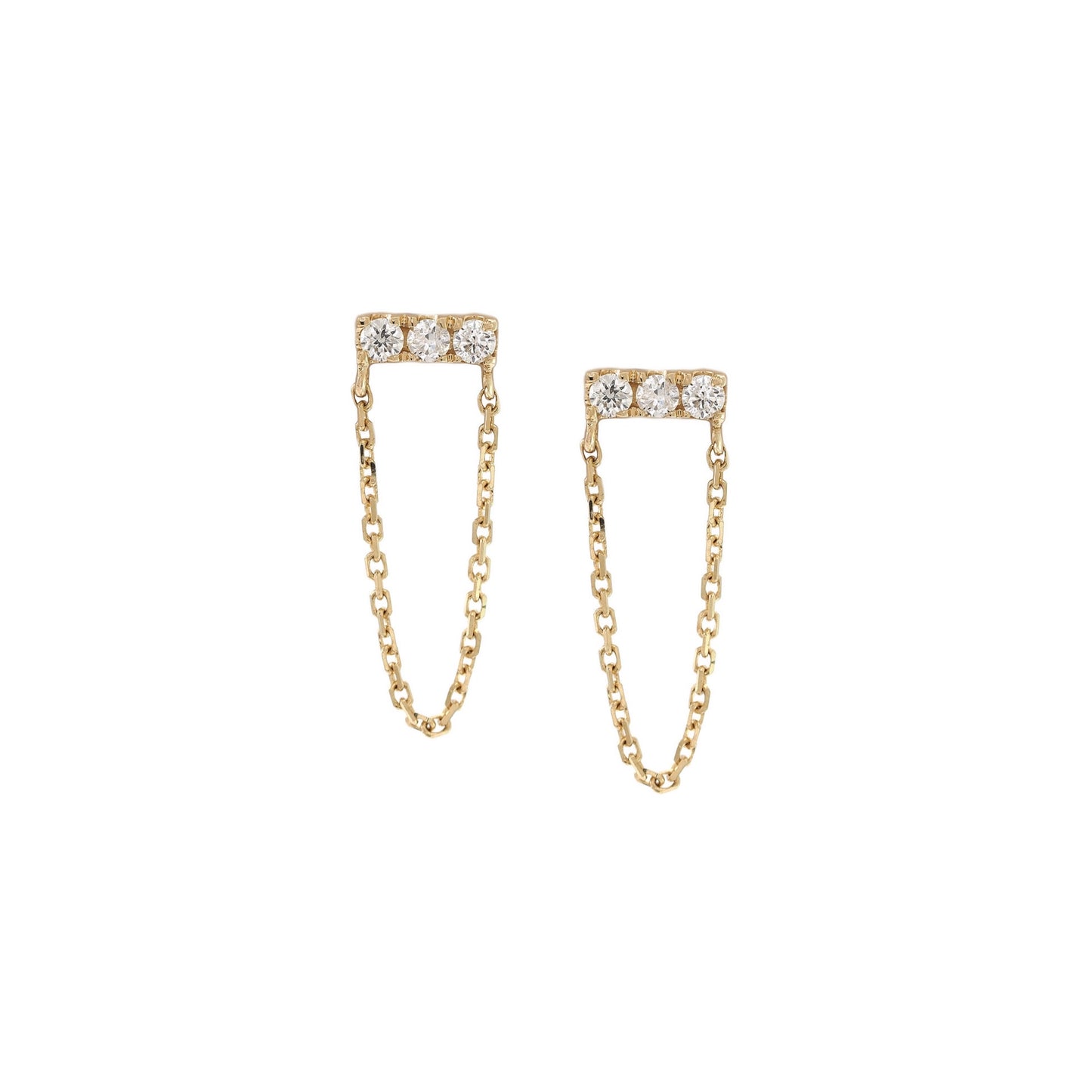 14k Gold Bar Diamonds with Chain Earrings