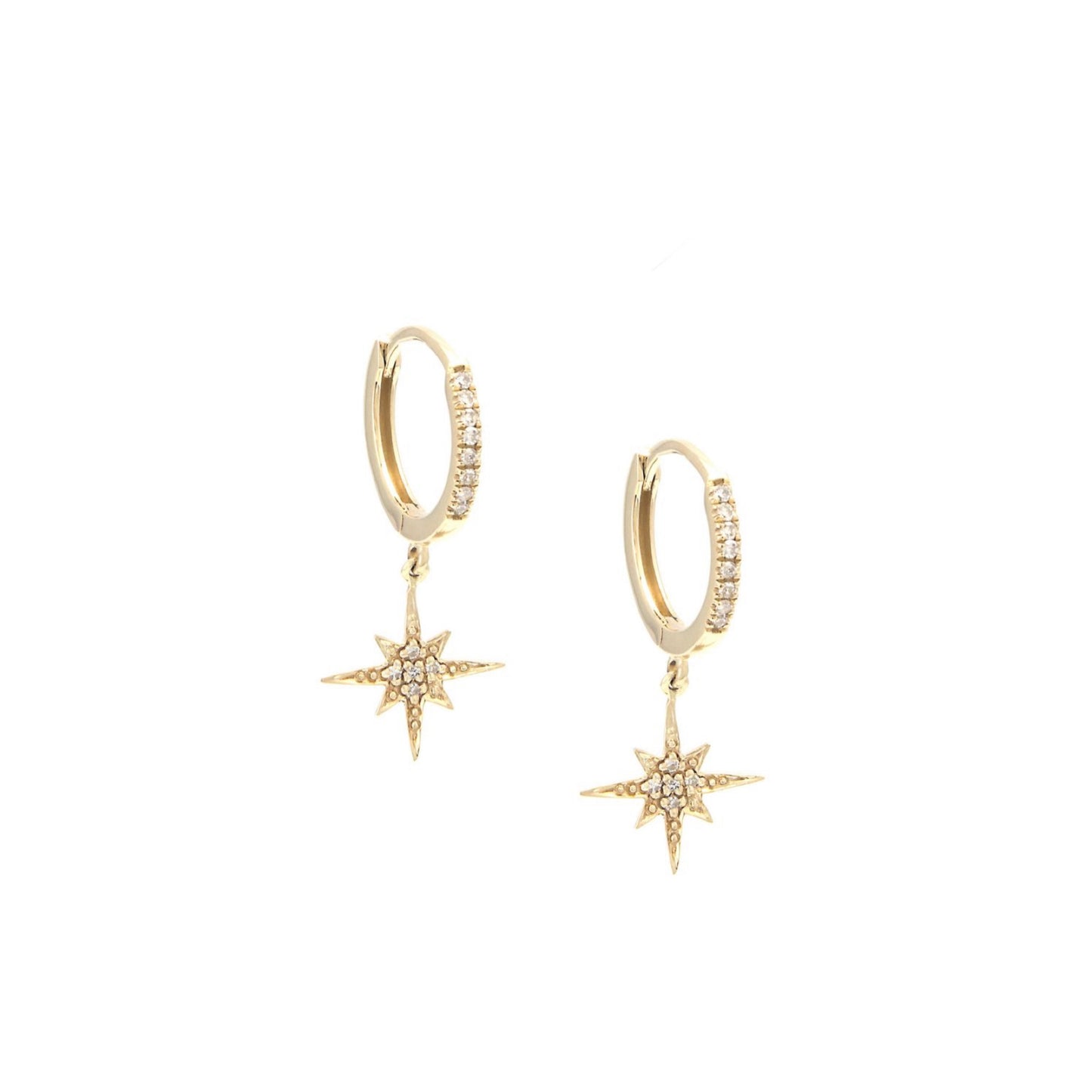14k Gold & Star Diamond Hoops