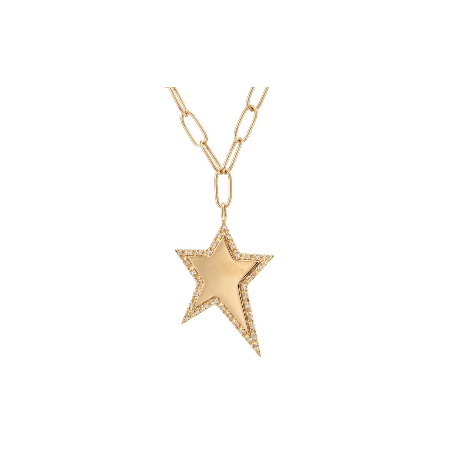14k Gold Star Hanging Paper Clip Necklace