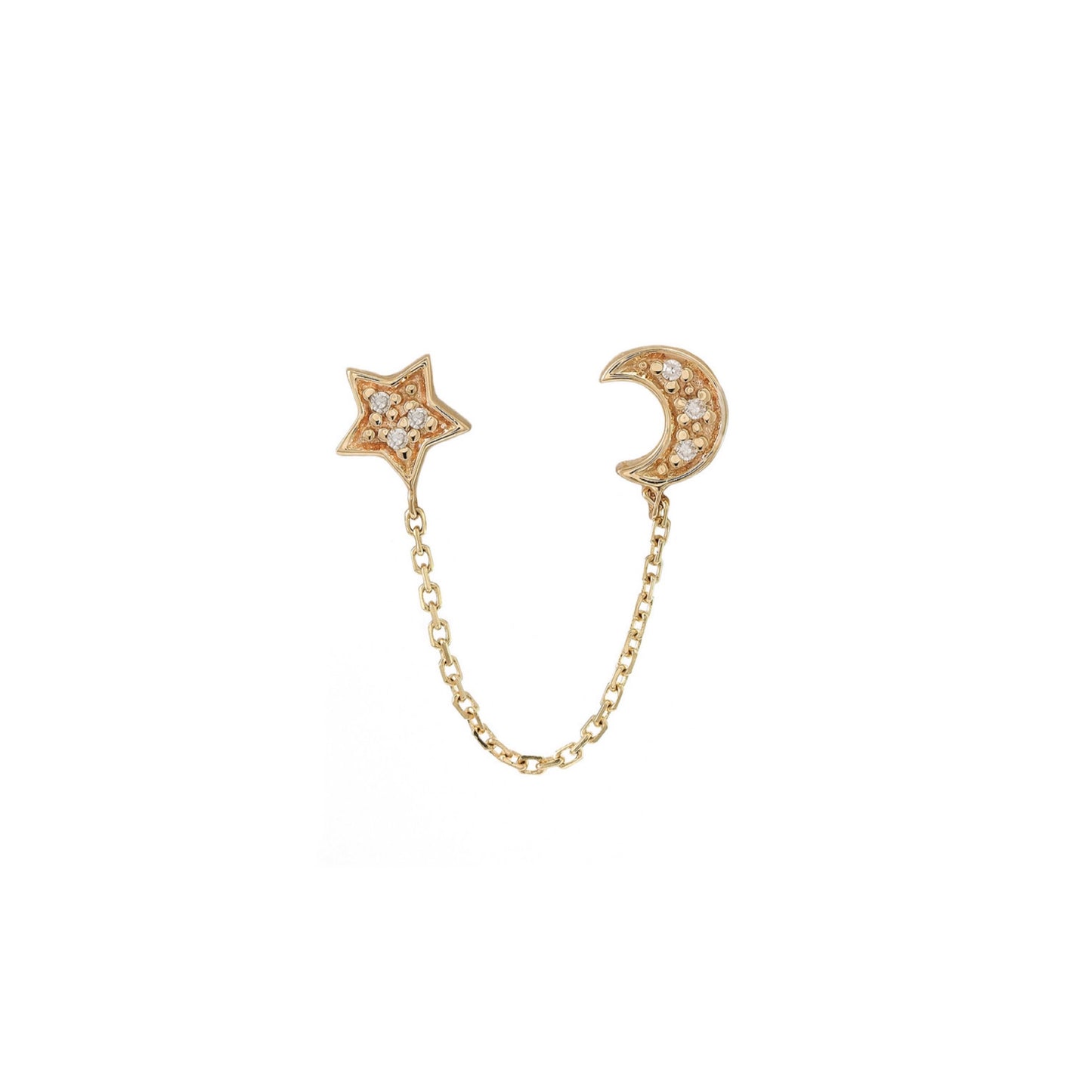 14k Gold Star & Moon Connecting Earrings