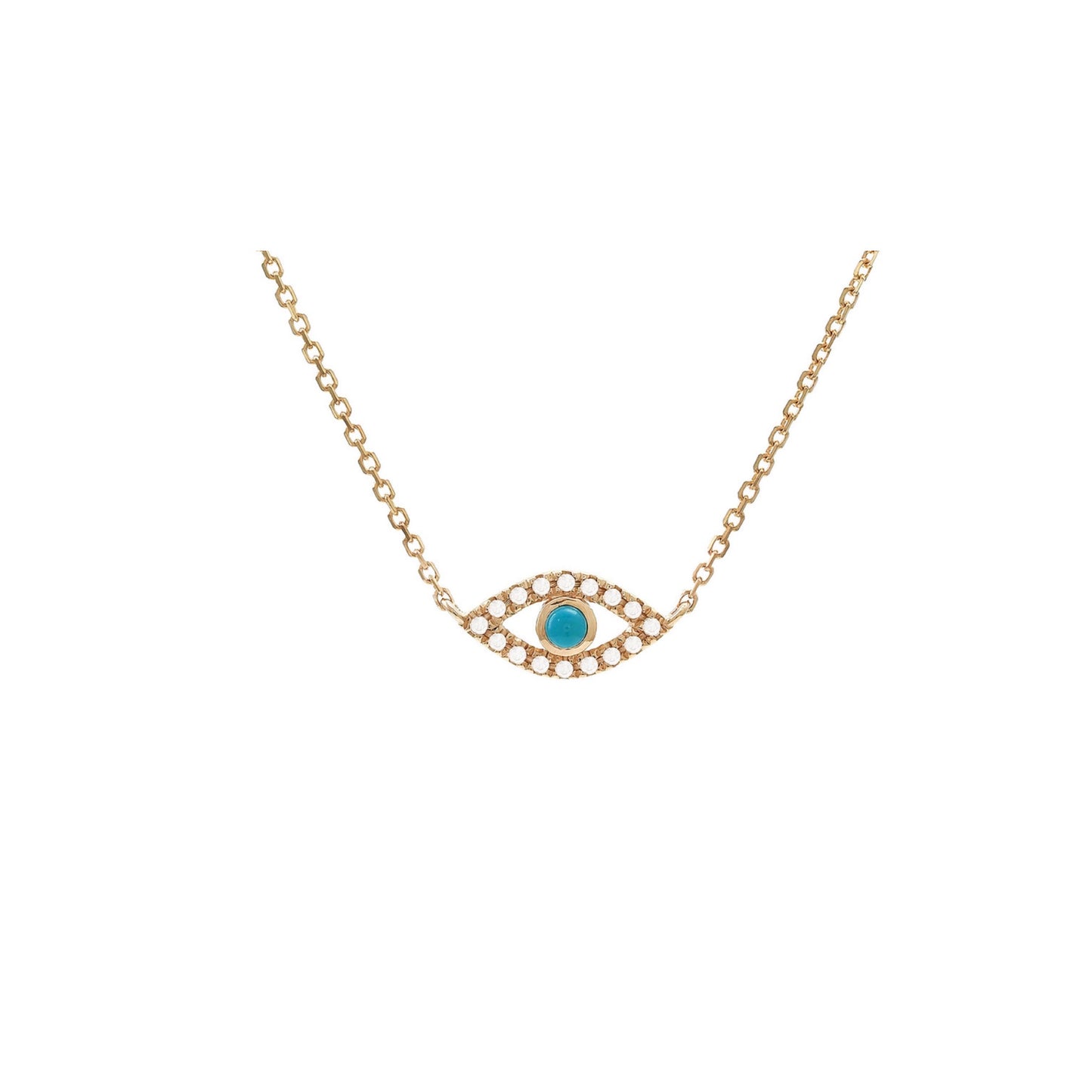 14K Gold Turquoise & Diamonds Evil Eye Necklace