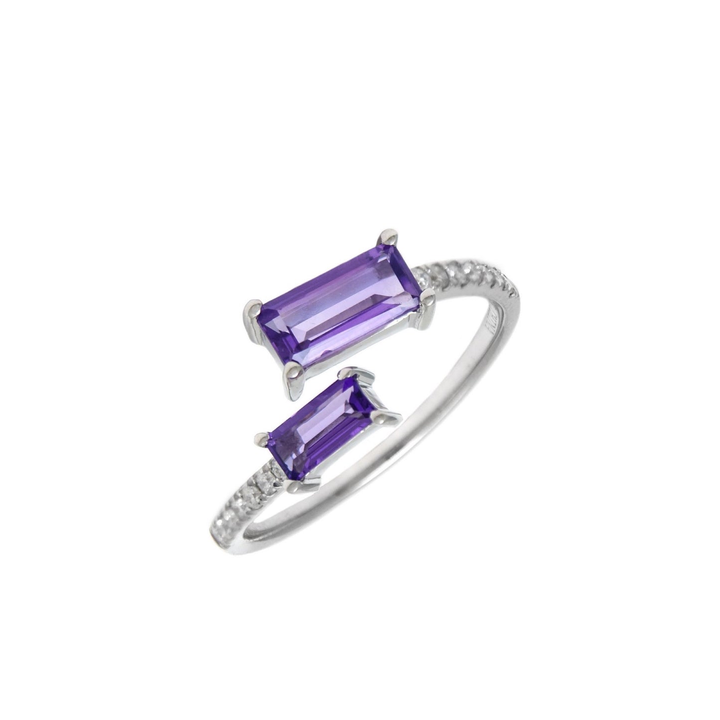14k Gold Amethyst Double Baguette Stone & Diamond Ring