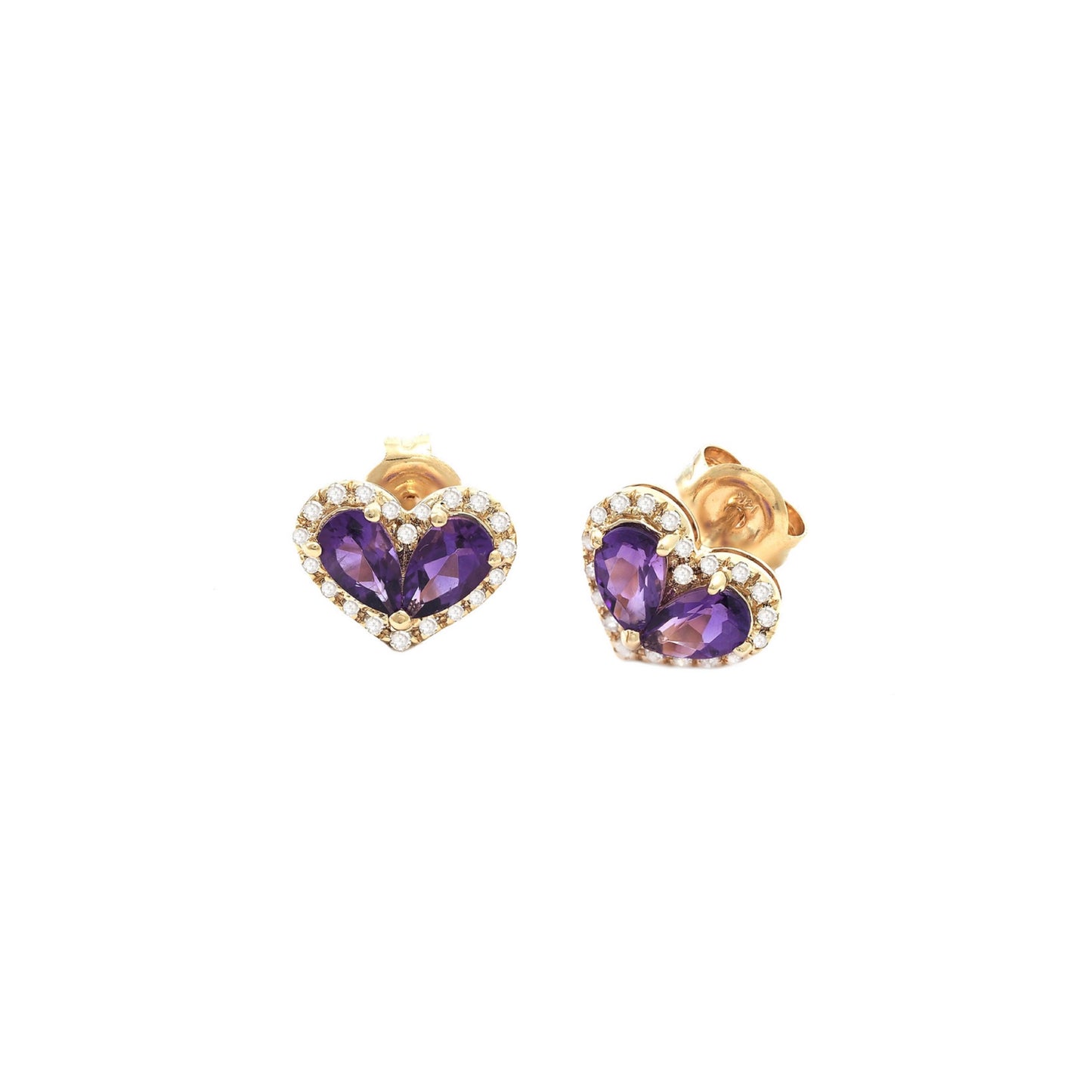 14k Gold Amethyst Heart Birthstone Earrings