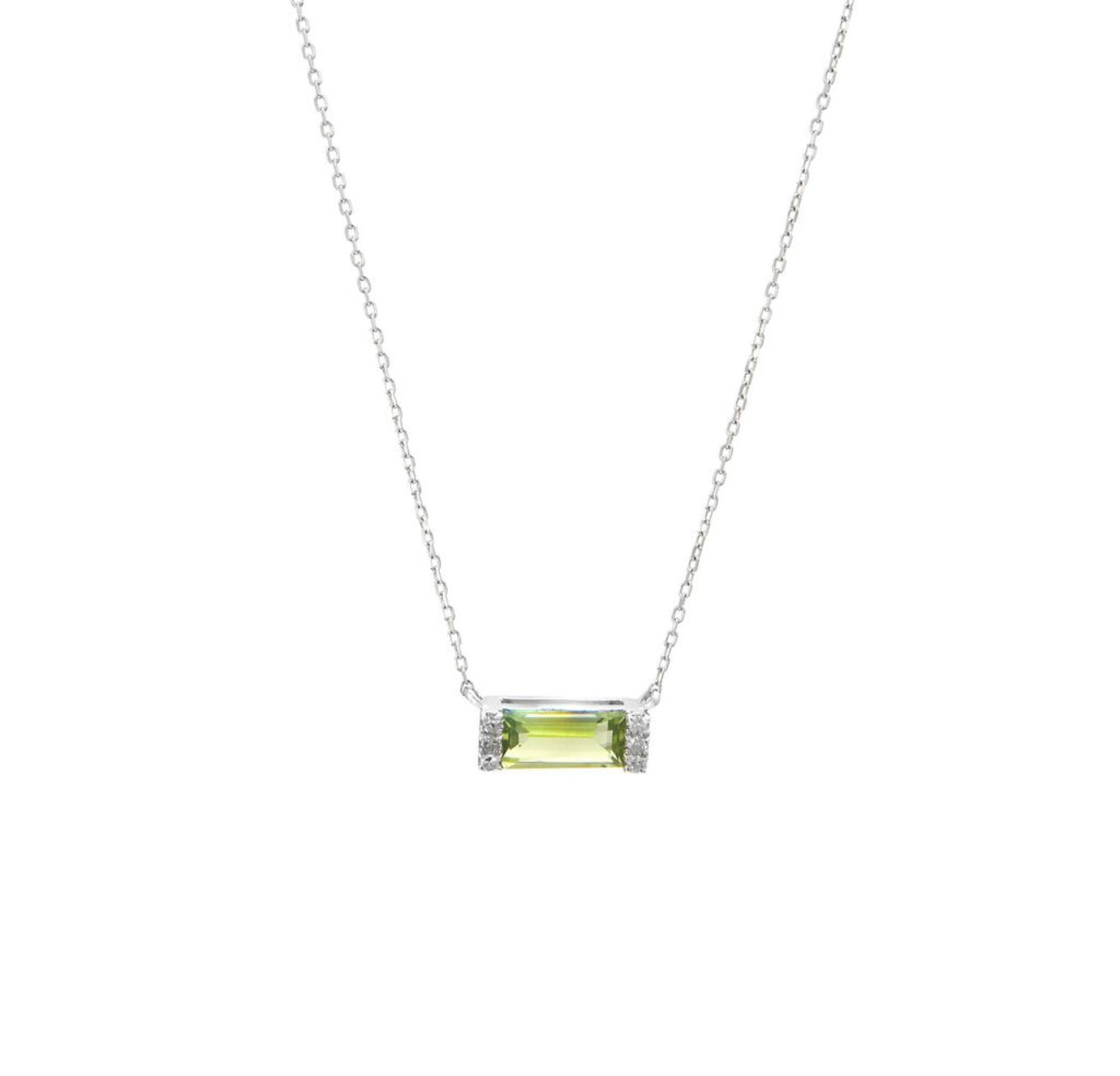 14k Gold Peridot Baguette Birthstone Necklace