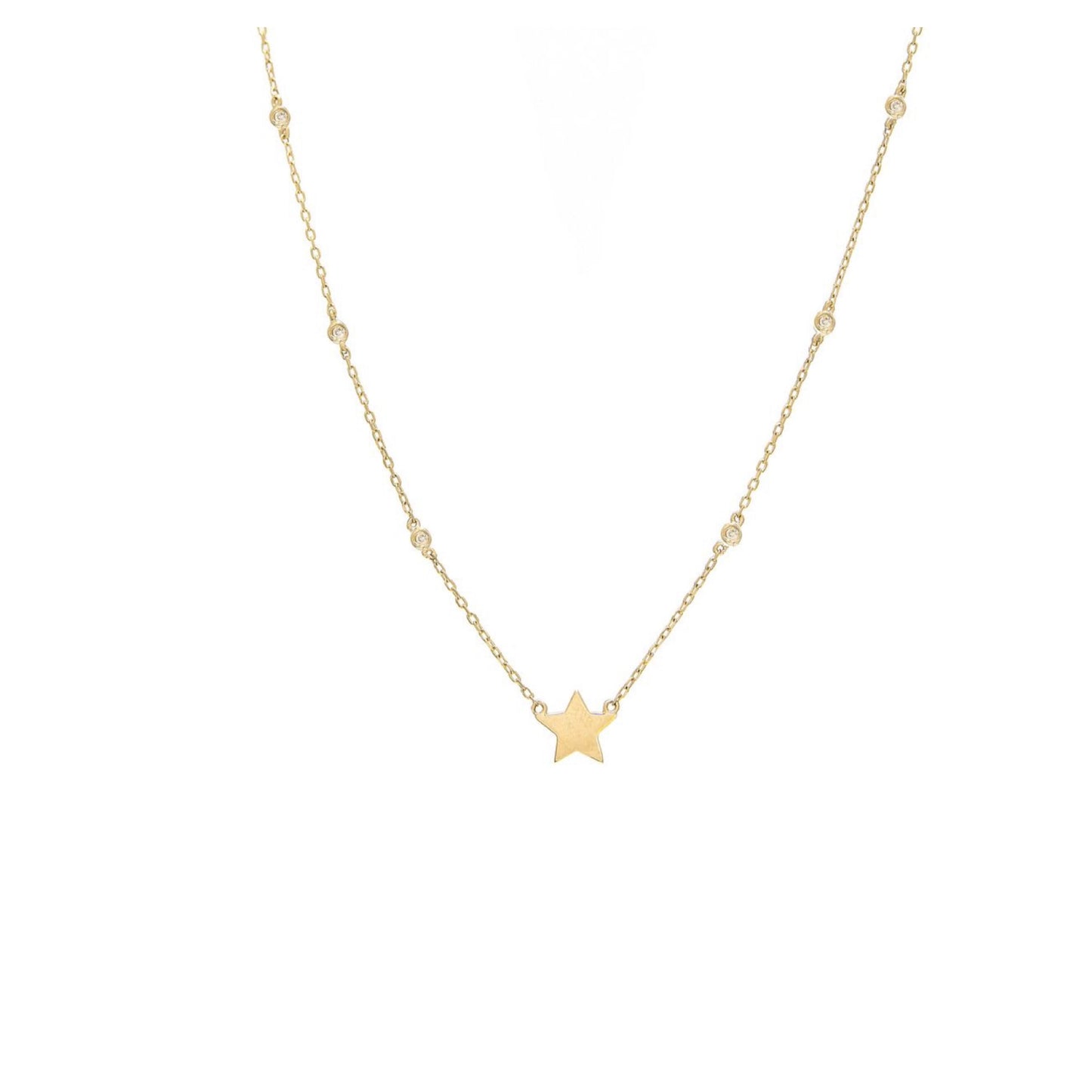 14k Gold Star with Multi Diamonds Necklace