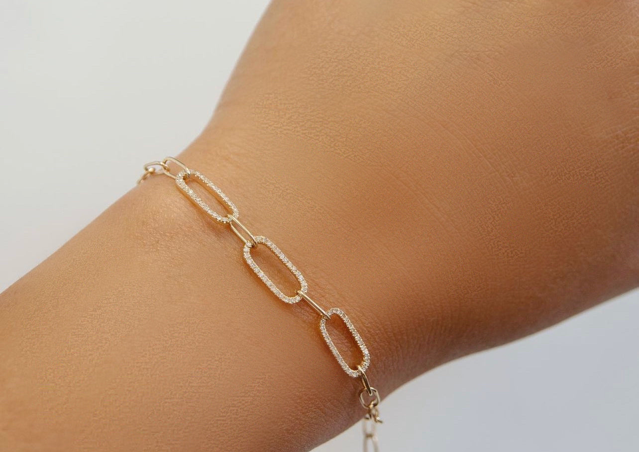14k Gold & Diamonds Paper Clip Bracelet