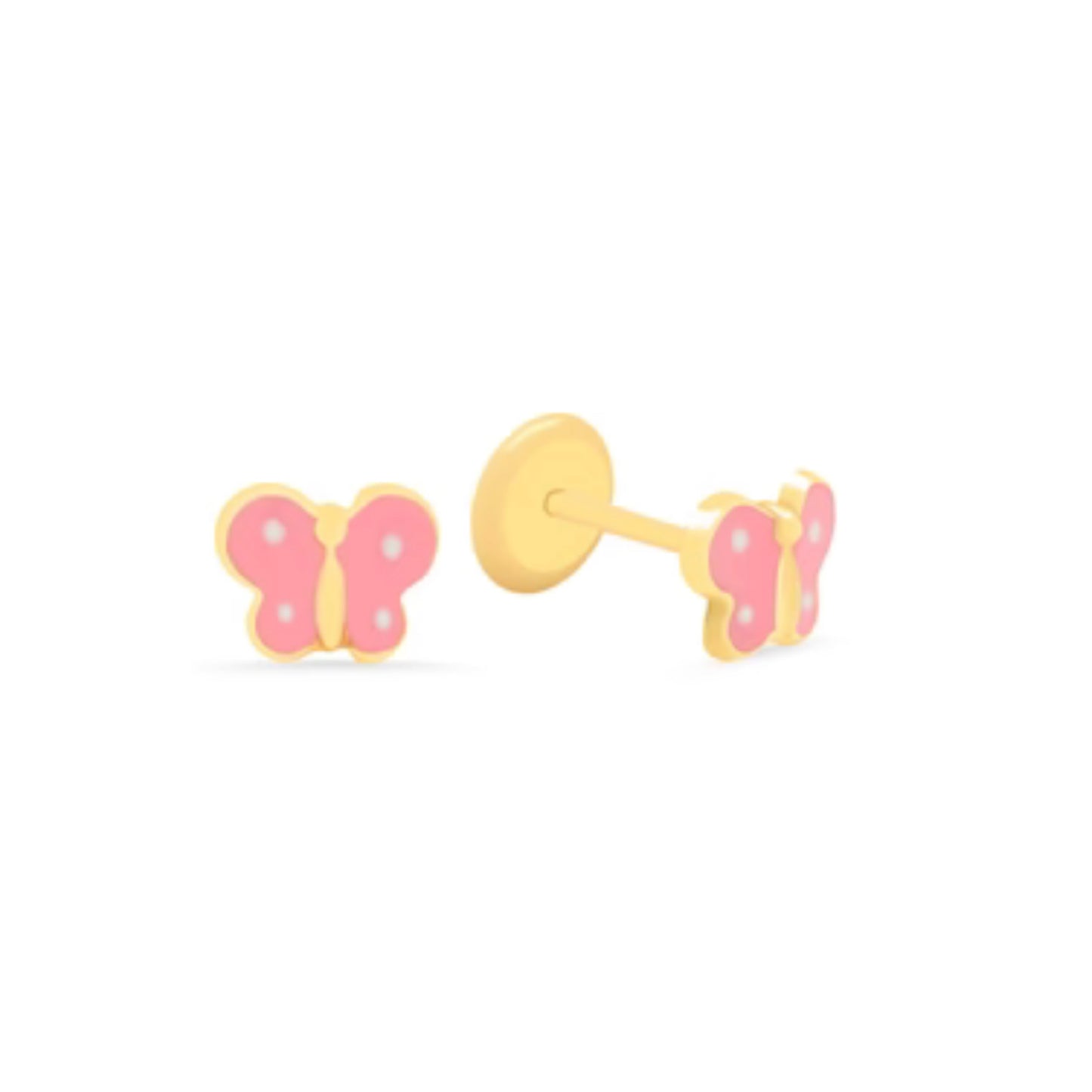 14k Gold Pink Butterfly Earrings