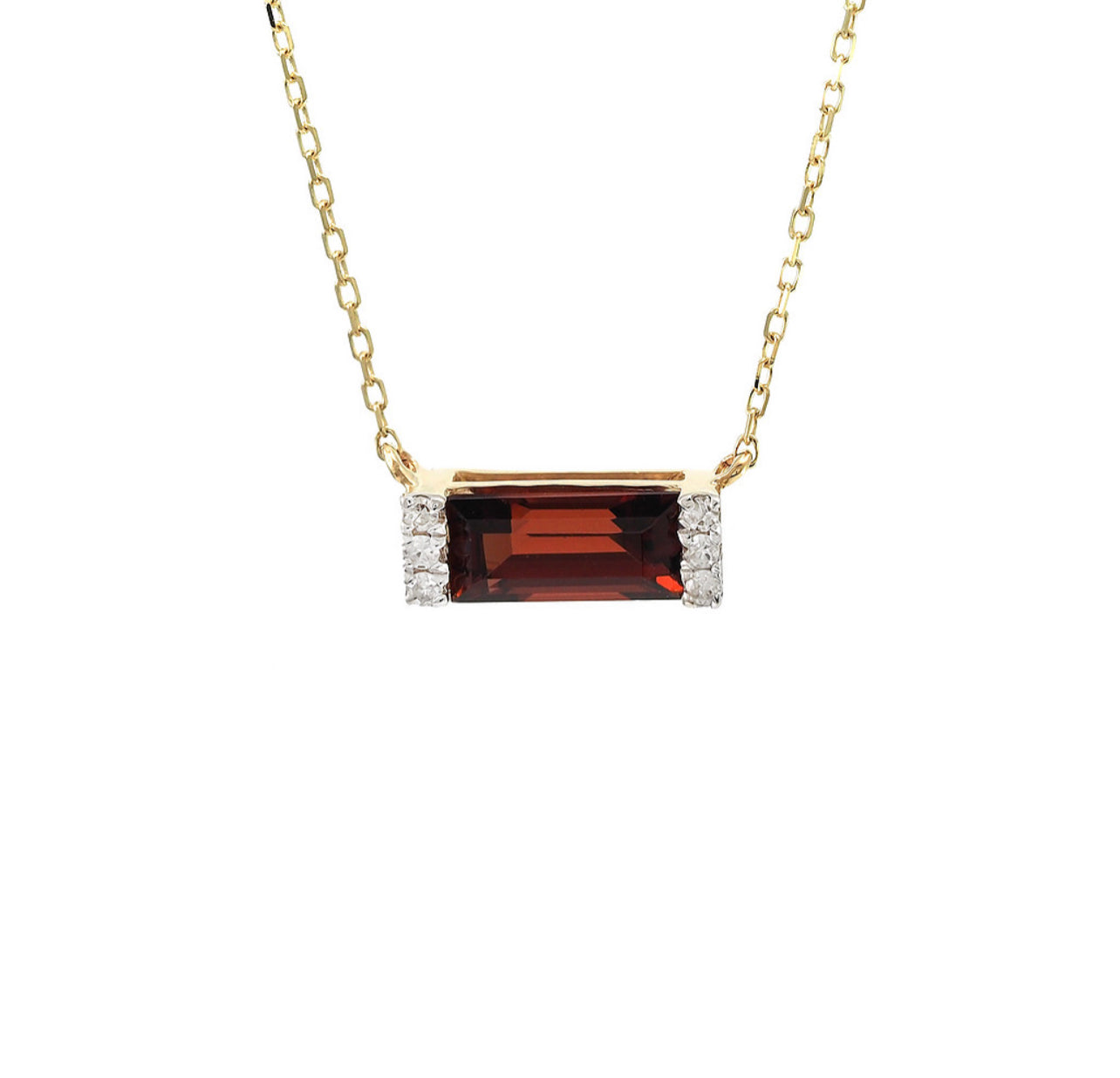 14k Gold Garnet Baguette Necklace