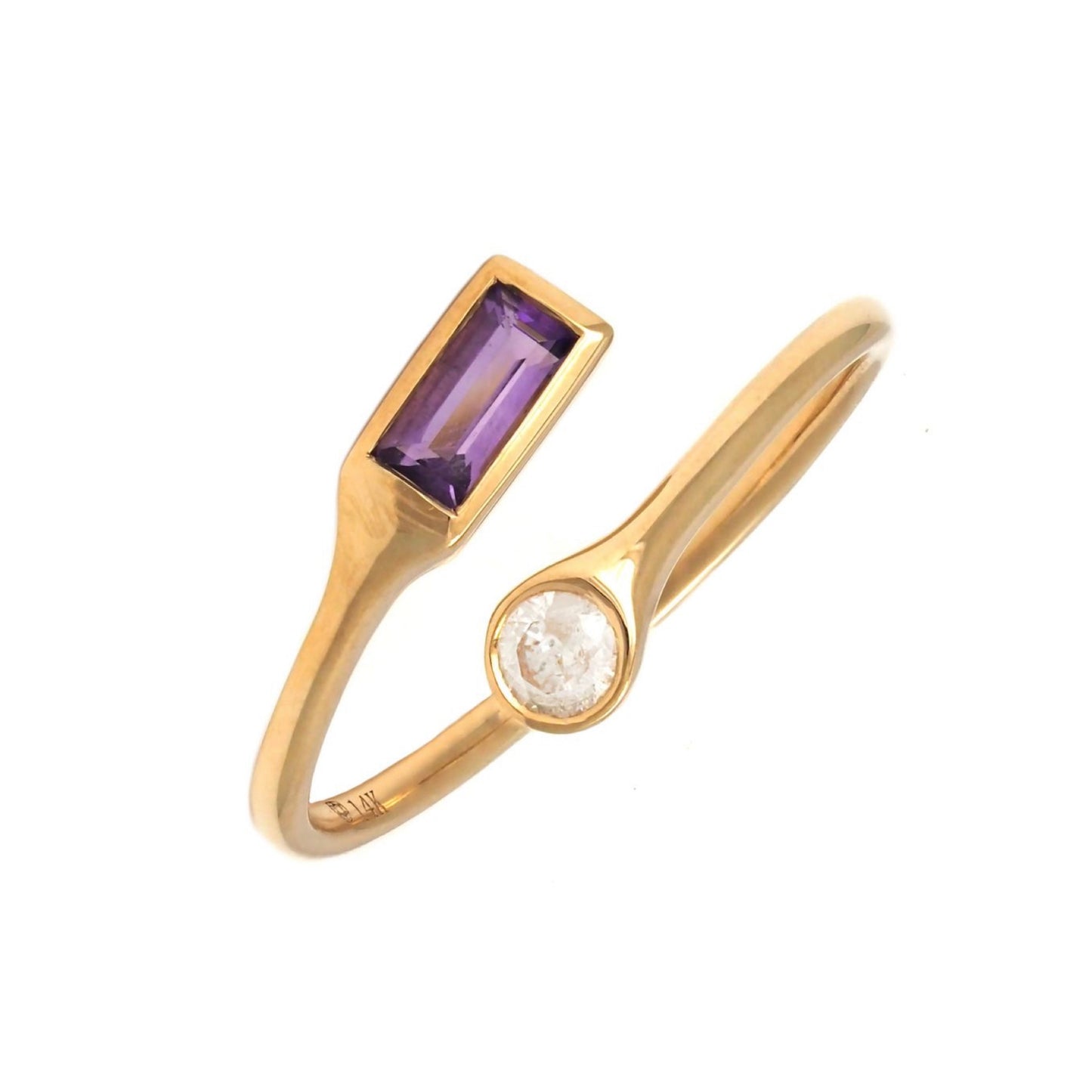 14k Gold Amethyst Baguette Stone & Diamond Ring