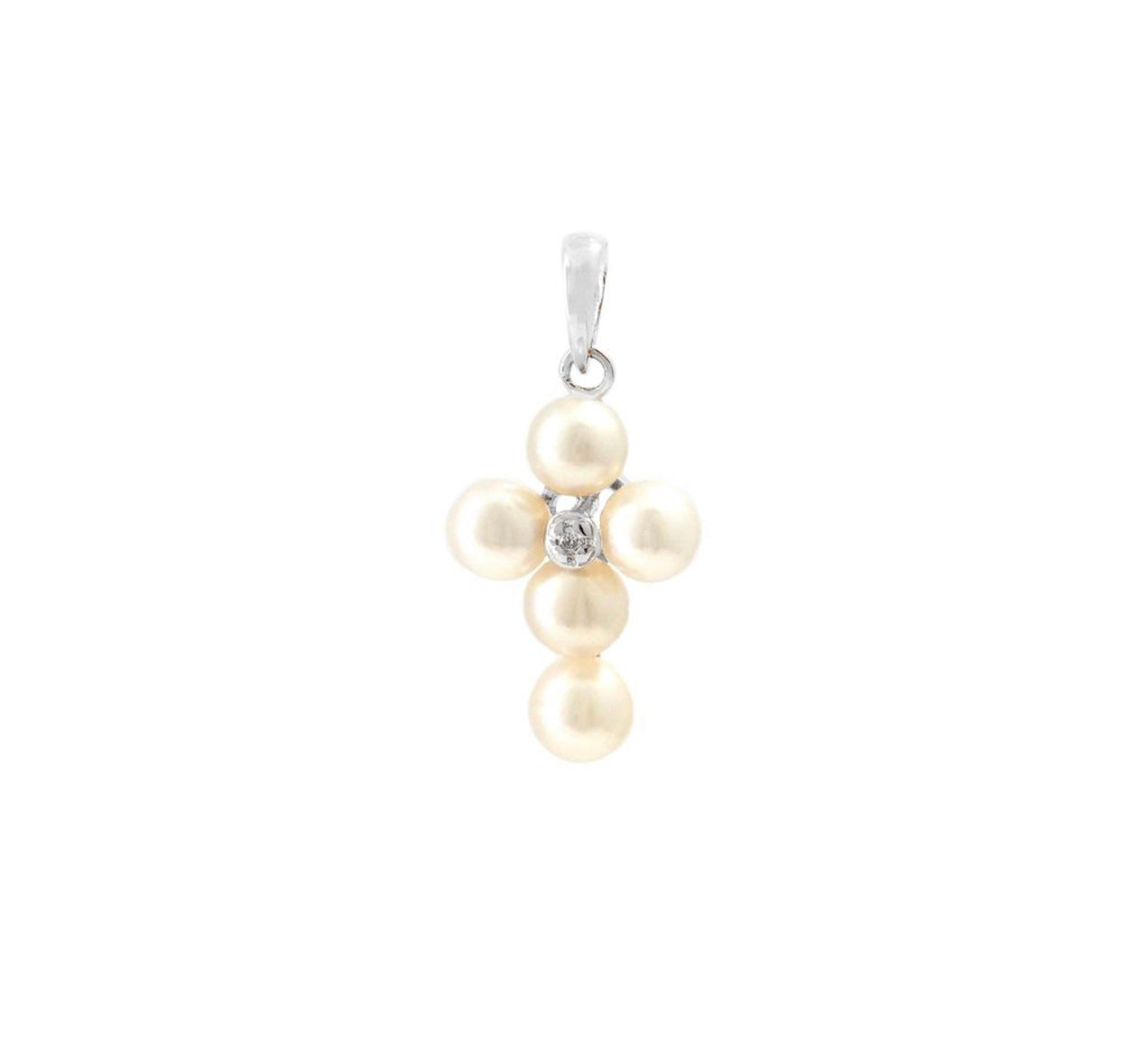 14k Gold Pearls Cross Pendant
