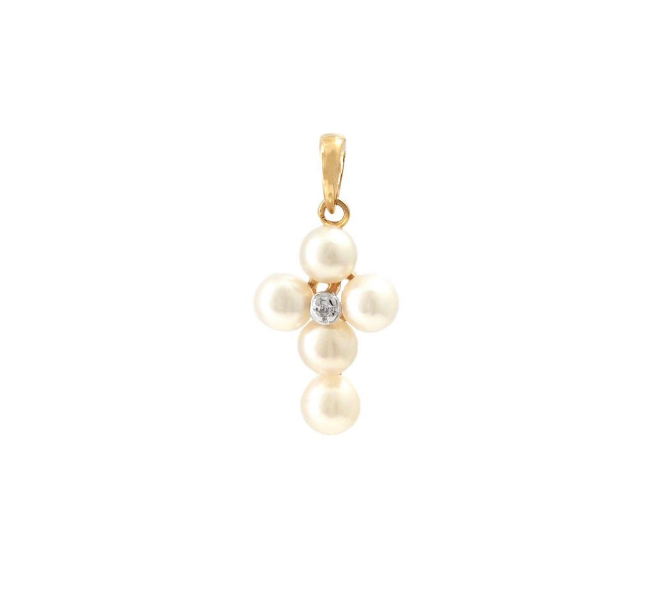 14k Gold Pearls Cross Pendant