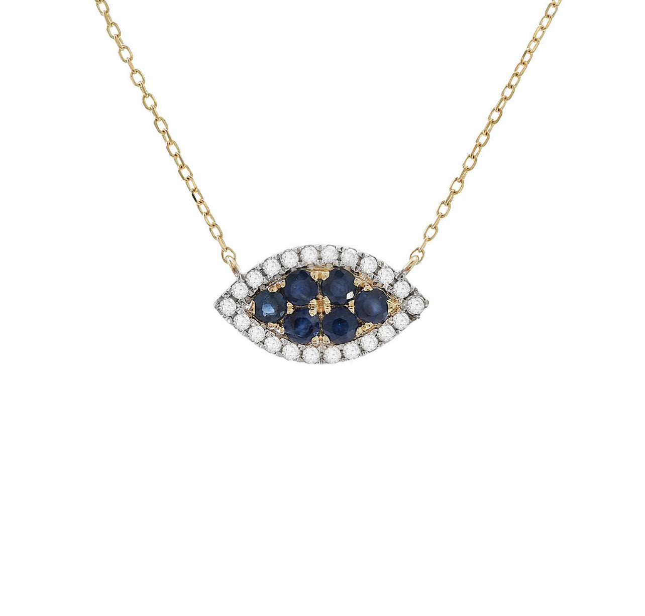 14k Gold Blue Sapphire & Diamonds Eye Necklace