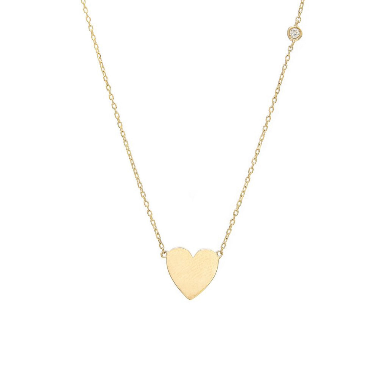 14k Gold Heart Necklace with Single Diamond