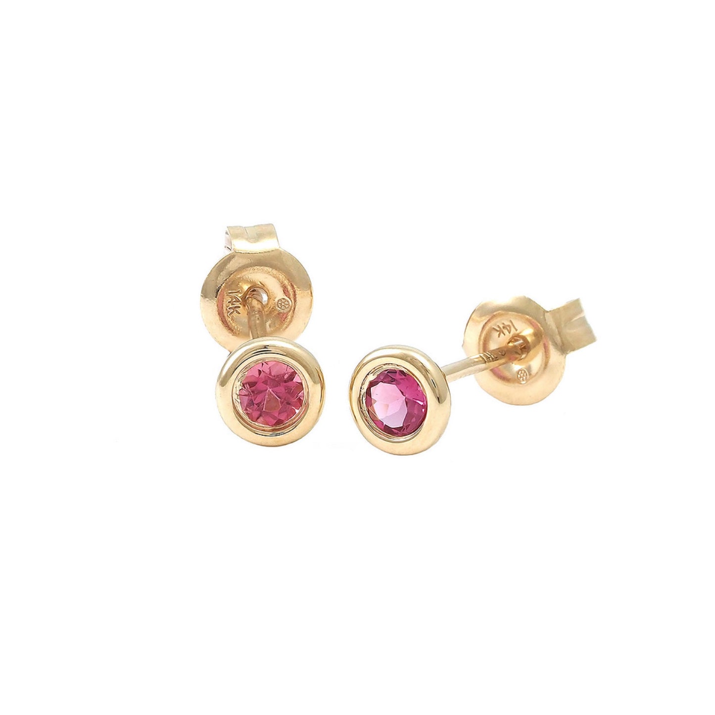 14k Gold & Pink Tourmaline Birthstone Earrings
