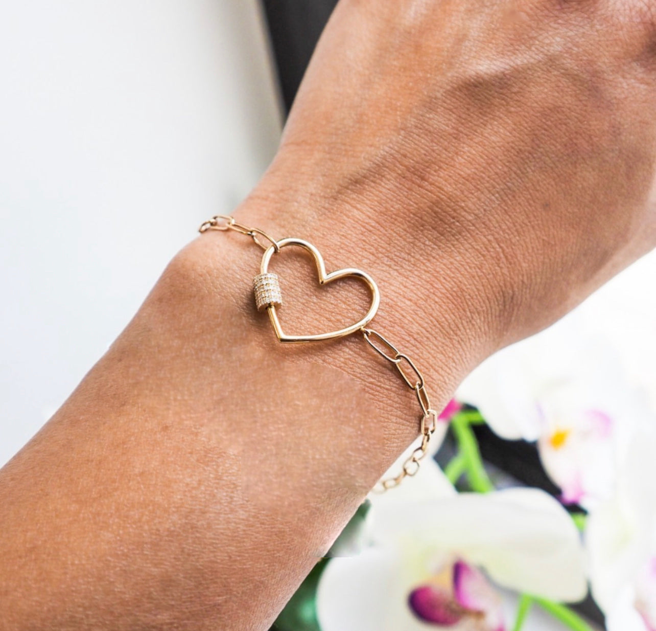 14k Gold Open Heart Bracelet