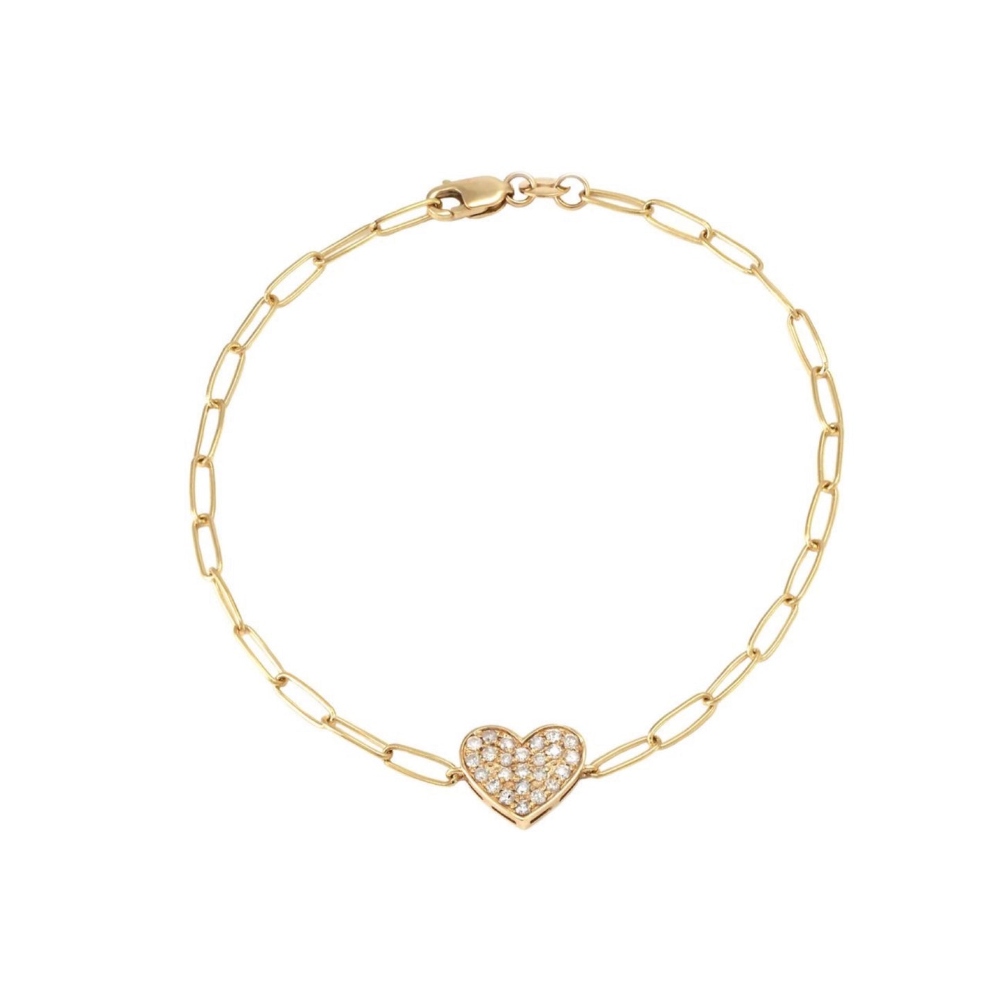 14k Gold Diamond Heart & Paper Clip Bracelet