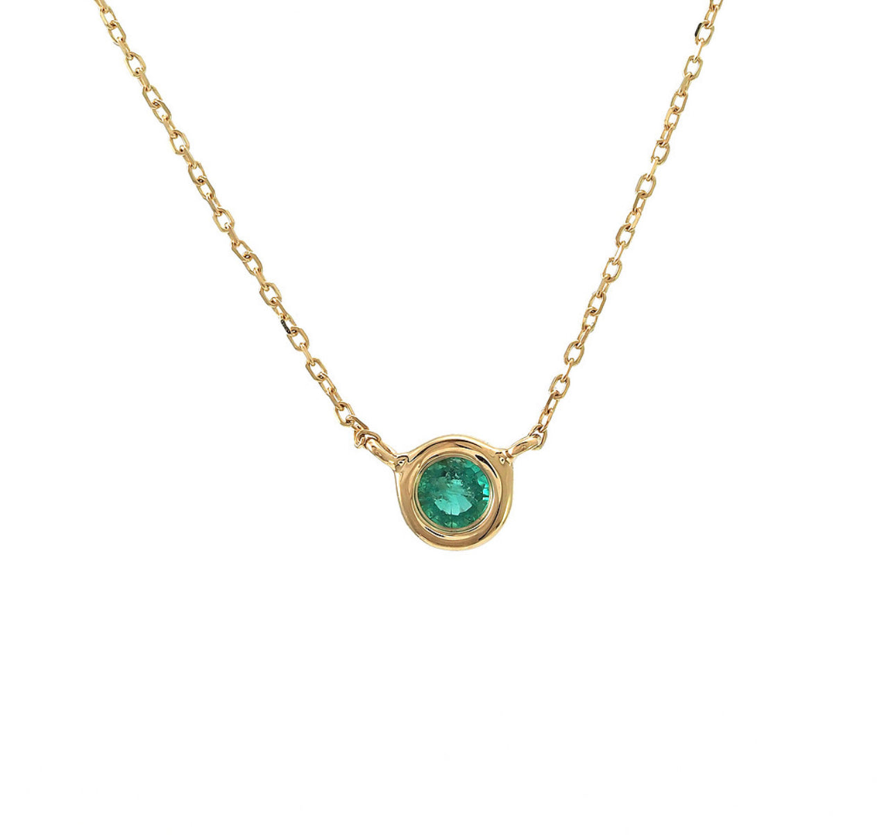 14k Gold Emerald Bezel Necklace