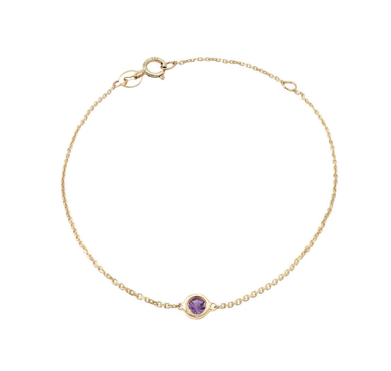 14k Gold Round Bezel Birthstone Bracelet