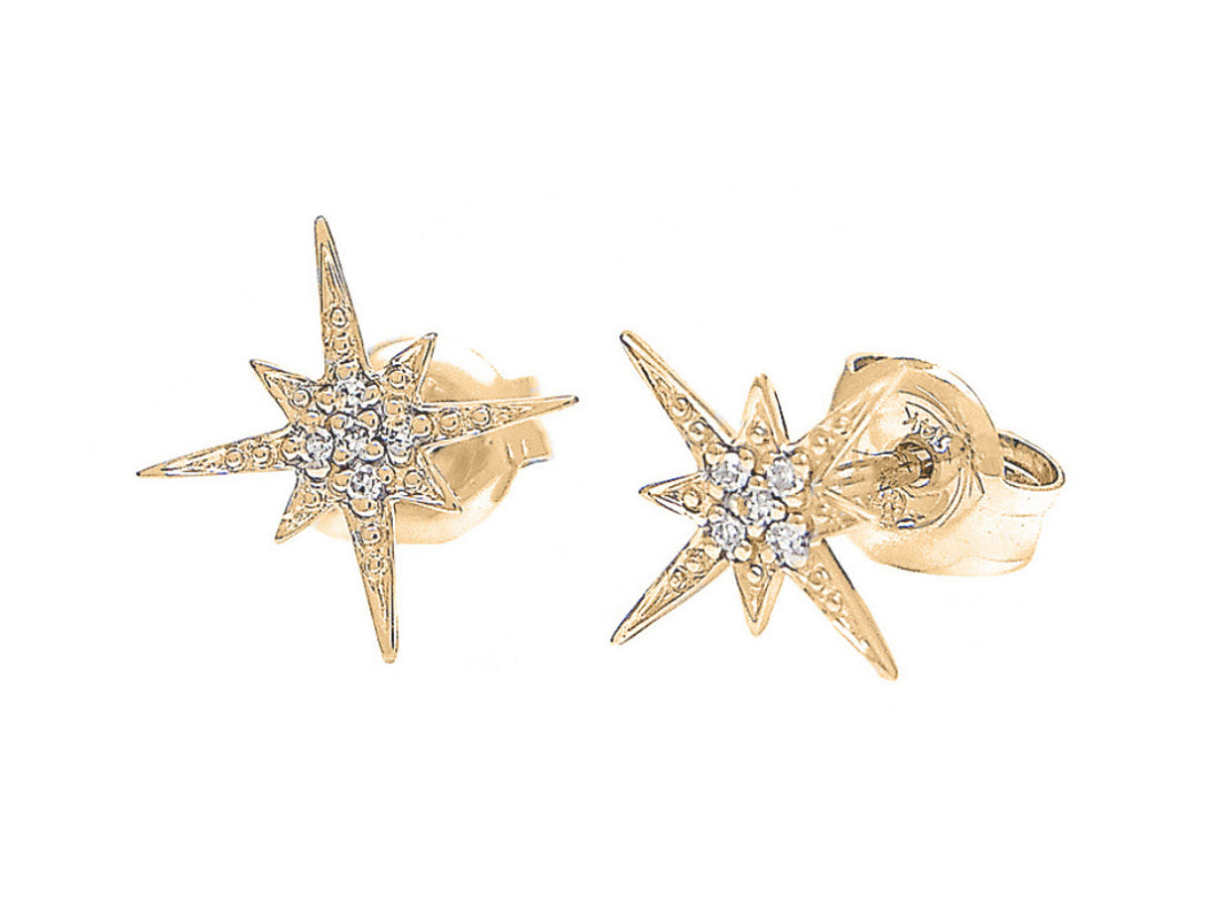 14k Gold Star Diamond Earrings