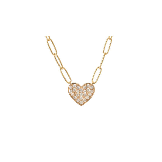 14k Gold Diamond Heart & Paper Clip Necklace