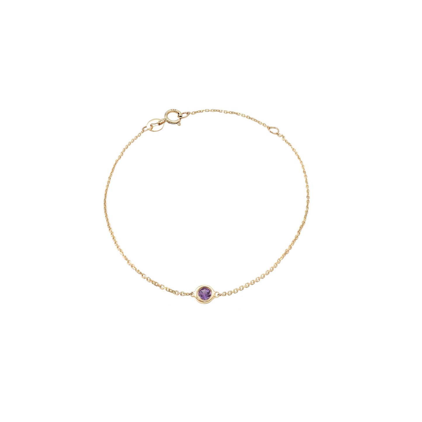 14k Gold Round Amethyst Bezel Birthstone Bracelet