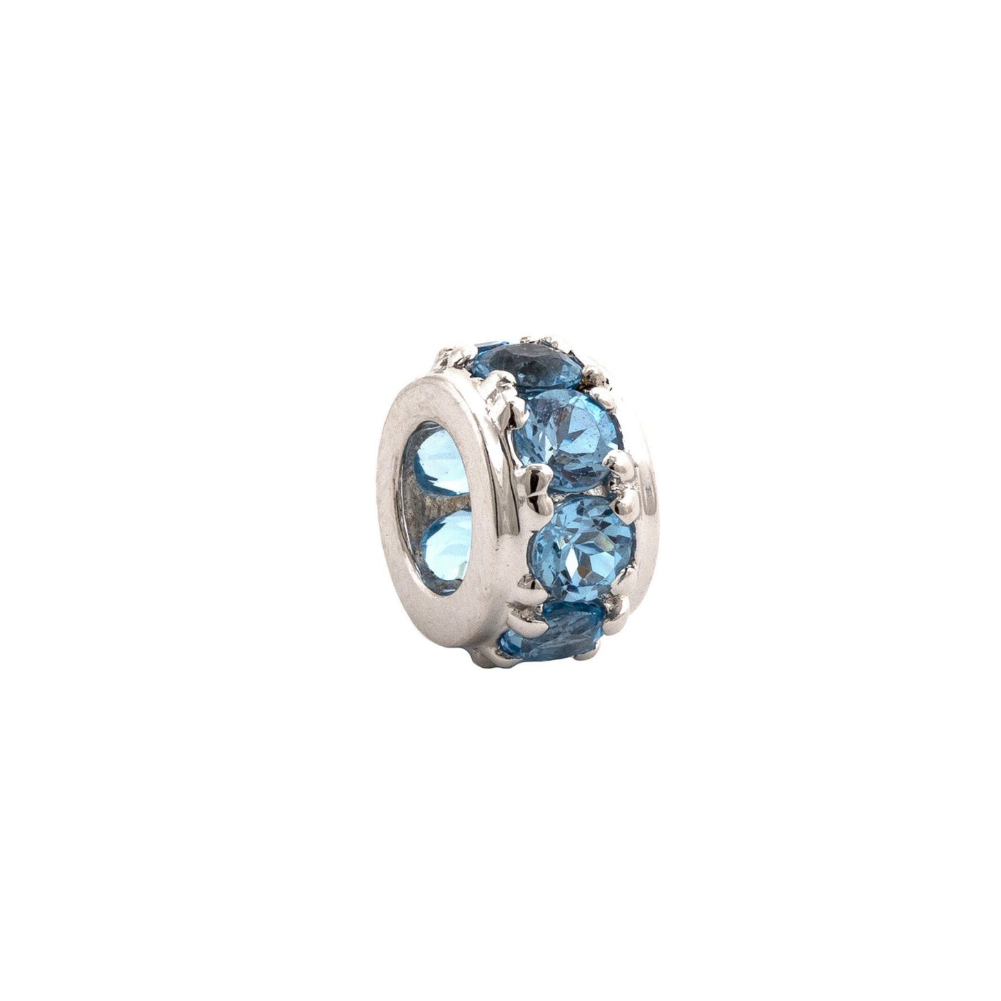 14k Gold Blue Topaz Round Charm