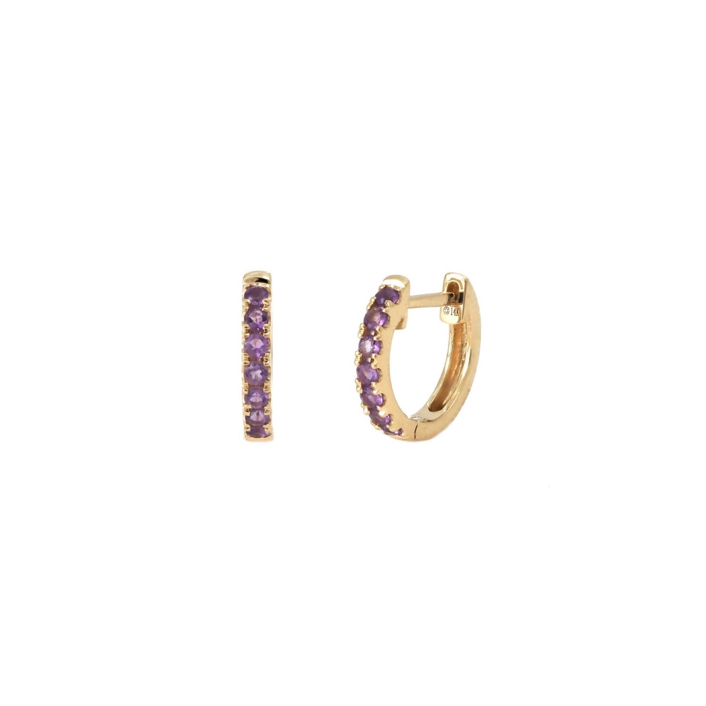 14k Gold Amethyst Birthstone Hoop