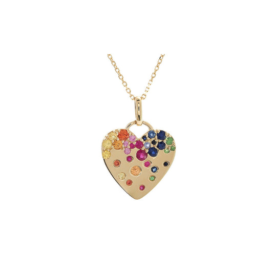 14k Gold Multi Gem Heart Necklace