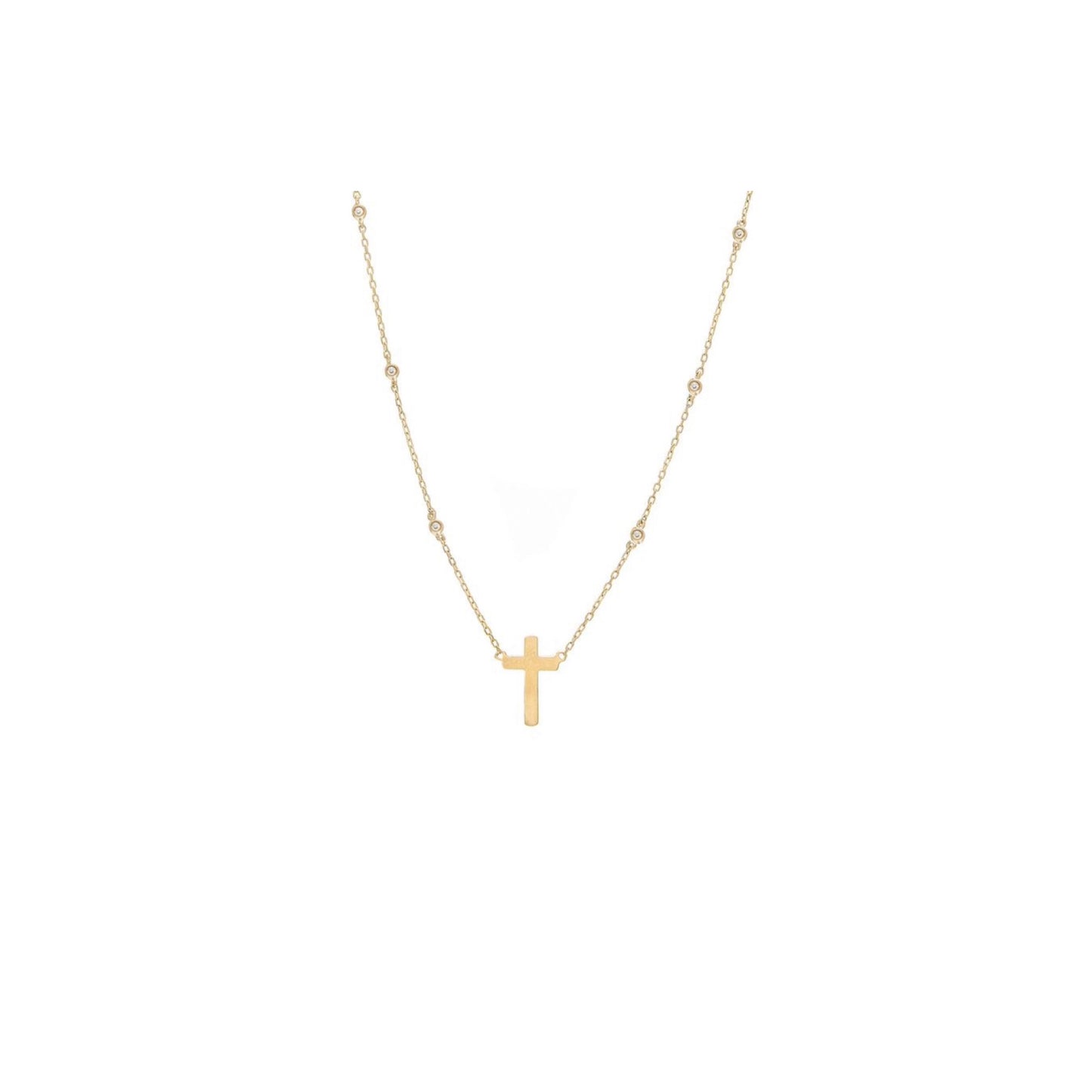 14k Gold Cross with Multi Diamonds Necklace