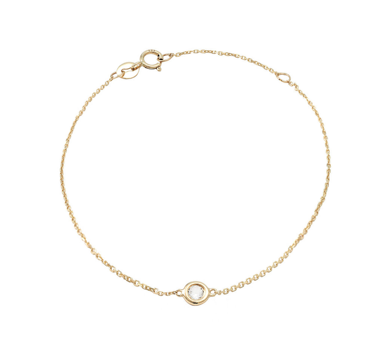 14k Gold Round Bezel Birthstone Bracelet