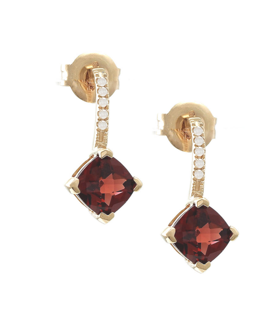 14k Gold Garnet & Diamond Earrings